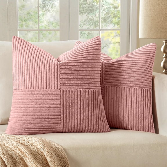 MIULEE Blush Pink Valentines Day Corduroy Pillow Covers of 2 Boho Decorative Spliced Throw Pillow Covers Soft Solid Couch Pillowcases Patchwork Cushion Covers for Living Room Bed Sofa 18x18 inch C113