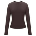 thumbnail image 3 of Women's Plus Size Base Layer Shirt Solid Casual Long Sleeve Tops Tight Slim Crewneck Basic T Shirts, 3 of 5