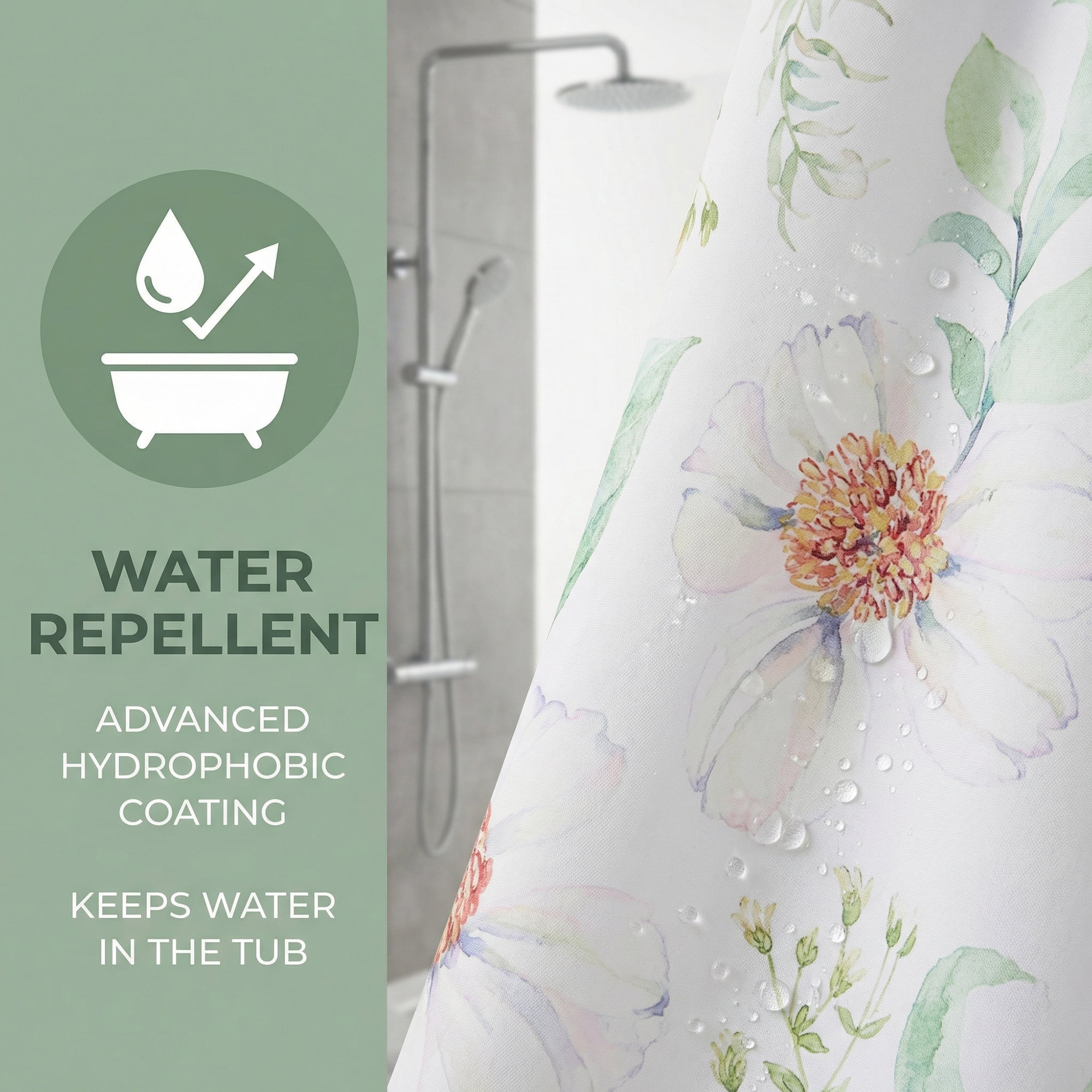 Unique Bargains Waterproof Leaf Shower Curtain Sets Hooks Green Pattern 4 71"W x 71"L