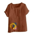 thumbnail image 5 of lcziwo Women Patriotic T Shirt Plus Size Linen Stars Stripes Short Sleeve Shirts Patriotic Graphic Memorial Summer Crew Neck T Shirt Brown XXXXXL, 5 of 5