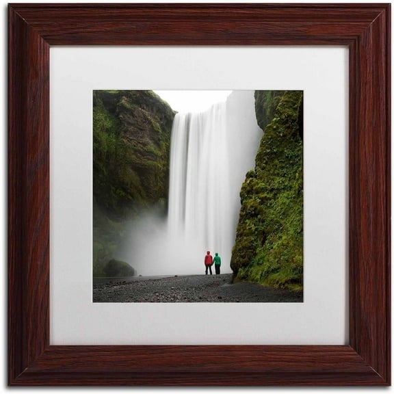 Trademark Fine Art 'Skogafoss for Two' Canvas Art by Philippe Sainte-Laudy, White Matte, Wood Frame