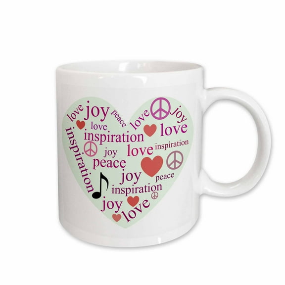 3drose, Peace, Love and Joy Heart- Inspirational Words- Motivational, 15oz Mug