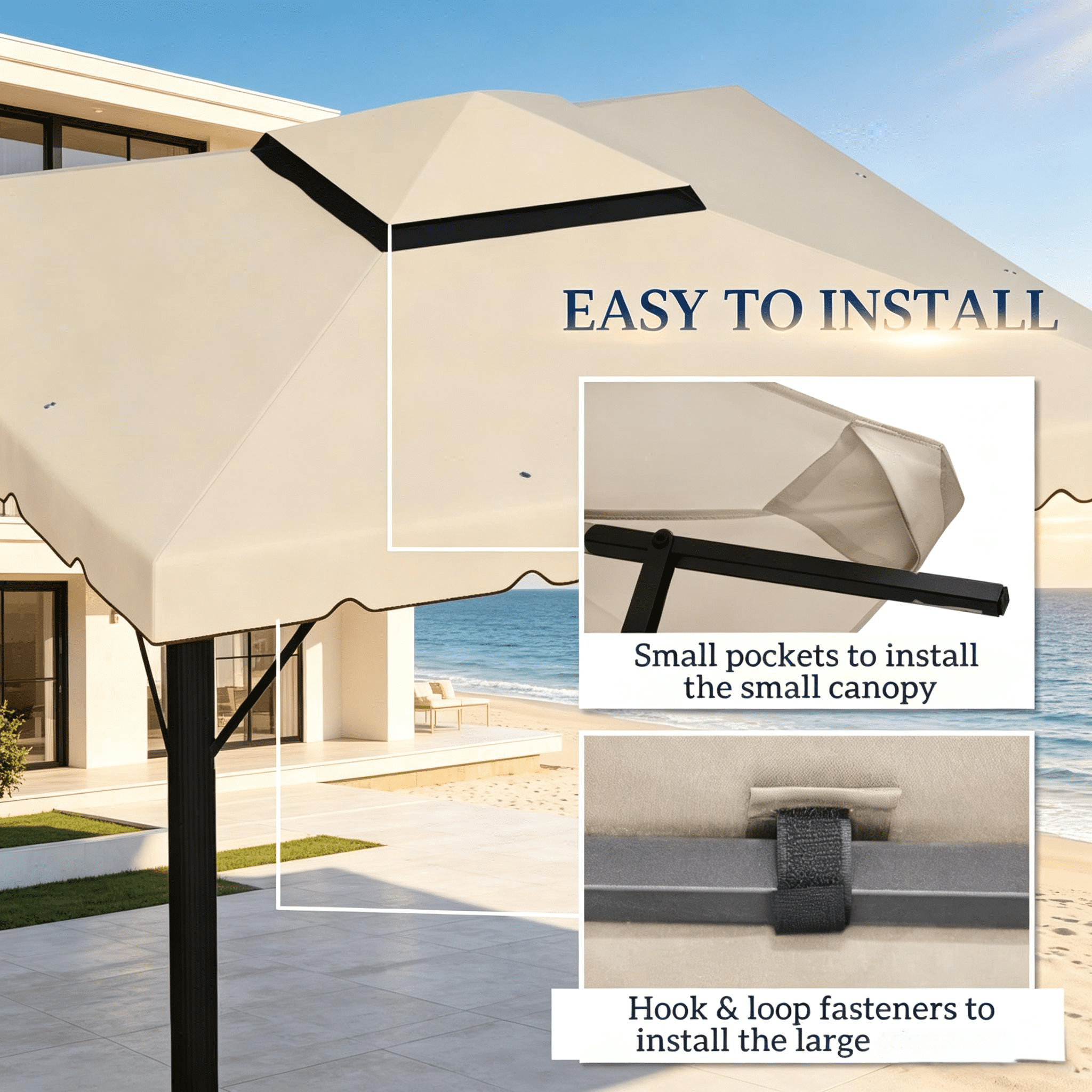 Outdoor Shelter Cover, Replacement Gazebo Top Cover with Double-Tier Ventilation Design, Garden Replacement Canopy Cover (Only Including Replacement Gazebo Top Cover)