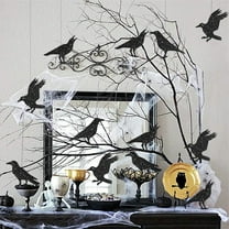 Black Halloween Hanging Crows Decor - 32 Pack Paper Bat & Crow Cutouts - 5.8" Spooky Wall Decor for Party, Yard & - Easy Stick Outdoor/Indoor Halloween Decorations