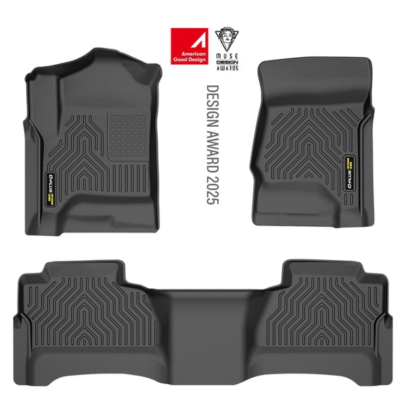 Floor Mats Fit for Chevy Silverado & GMC Sierra 1500 Crew Cab 2014-2018/Fit Silverado & Sierra 2500HD 3500HD Crew Cab 2015-2019 TPE Custom Fit All Weather Protection 1st & 2nd Floor Liners Black