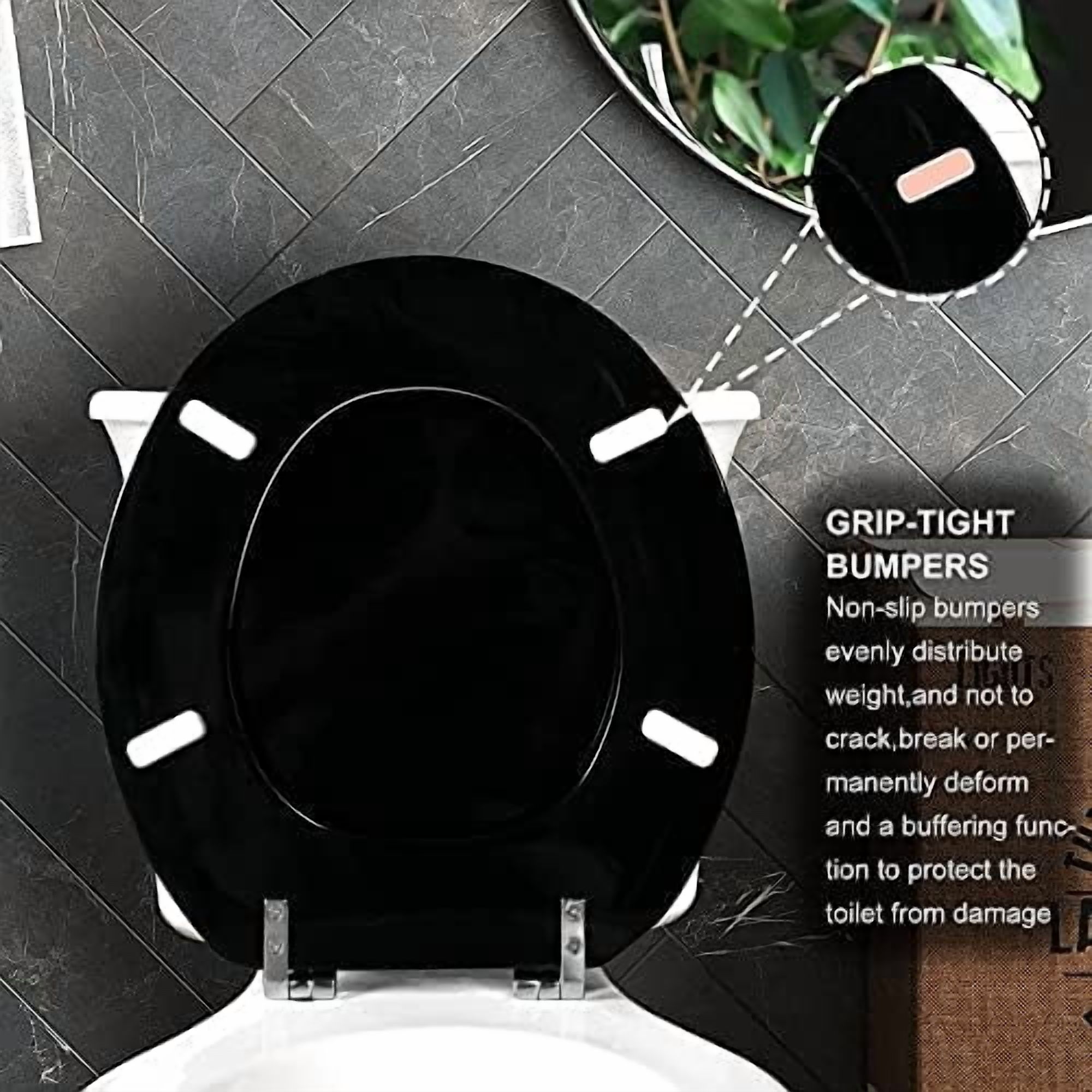 Black Round Toilet Seat Natural Wood Toilet Seat with Zinc Alloy Hinges, Easy to Install also Easy to Clean, Scratch Resistant Toilet Seat by  (Round, Black)
