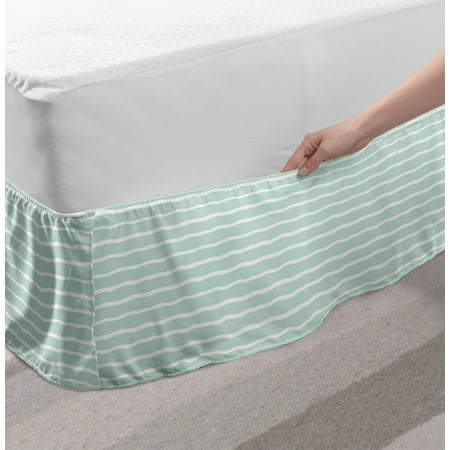 Mint Bed Skirt, Horizontal Wavy Lines White Striped Abstract Soft Toned ...