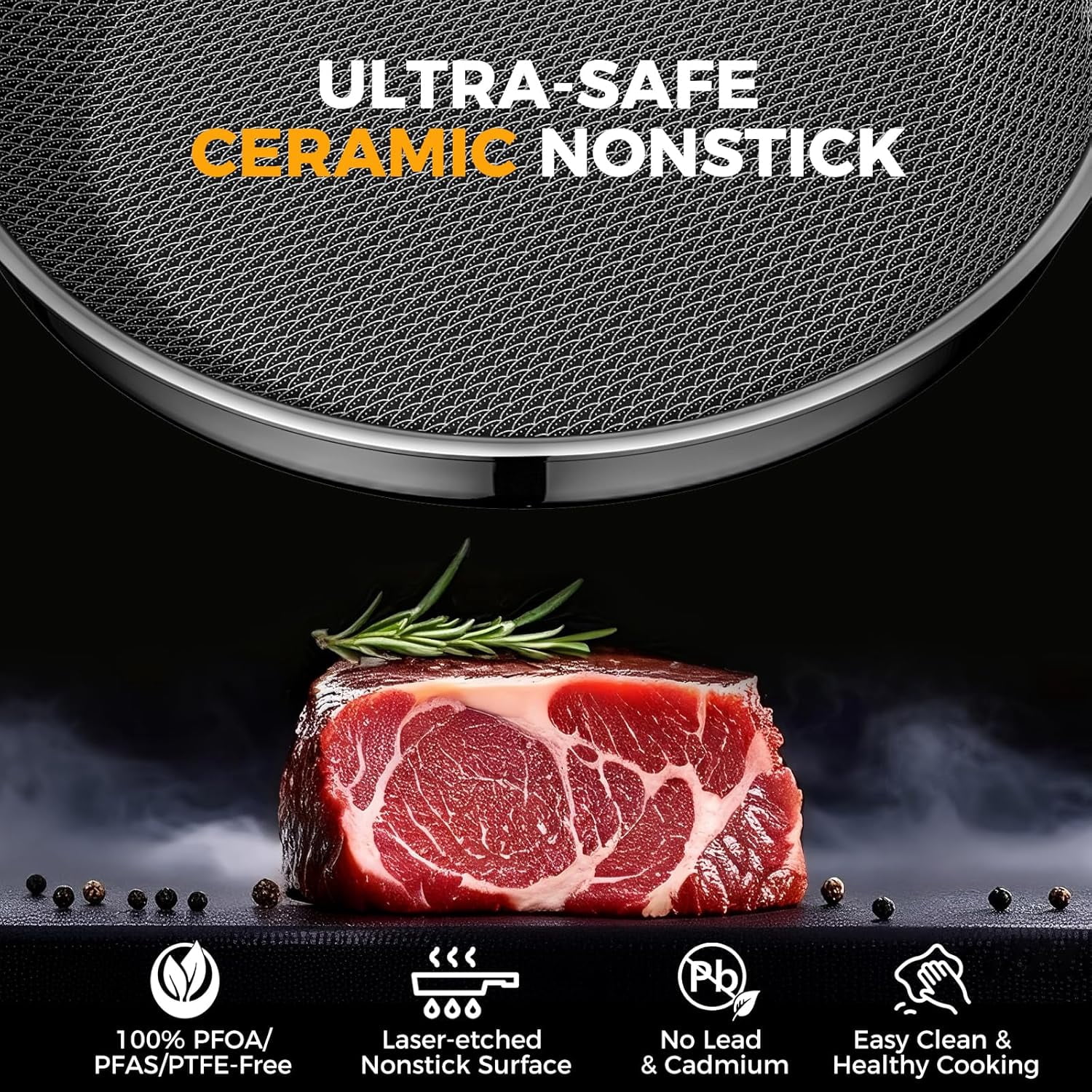 Non Stick Frying Pans, Hybrid Nonstick 9.5 Inch Pan, Stay-Cool Handle, Dishwasher-Friendly, Oven-Safe, Works on Ceramic and Gas Cooktops
