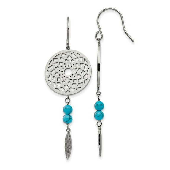 Stainless Steel w/Imit.Turquoise Dreamcatcher Dangle Earrings
