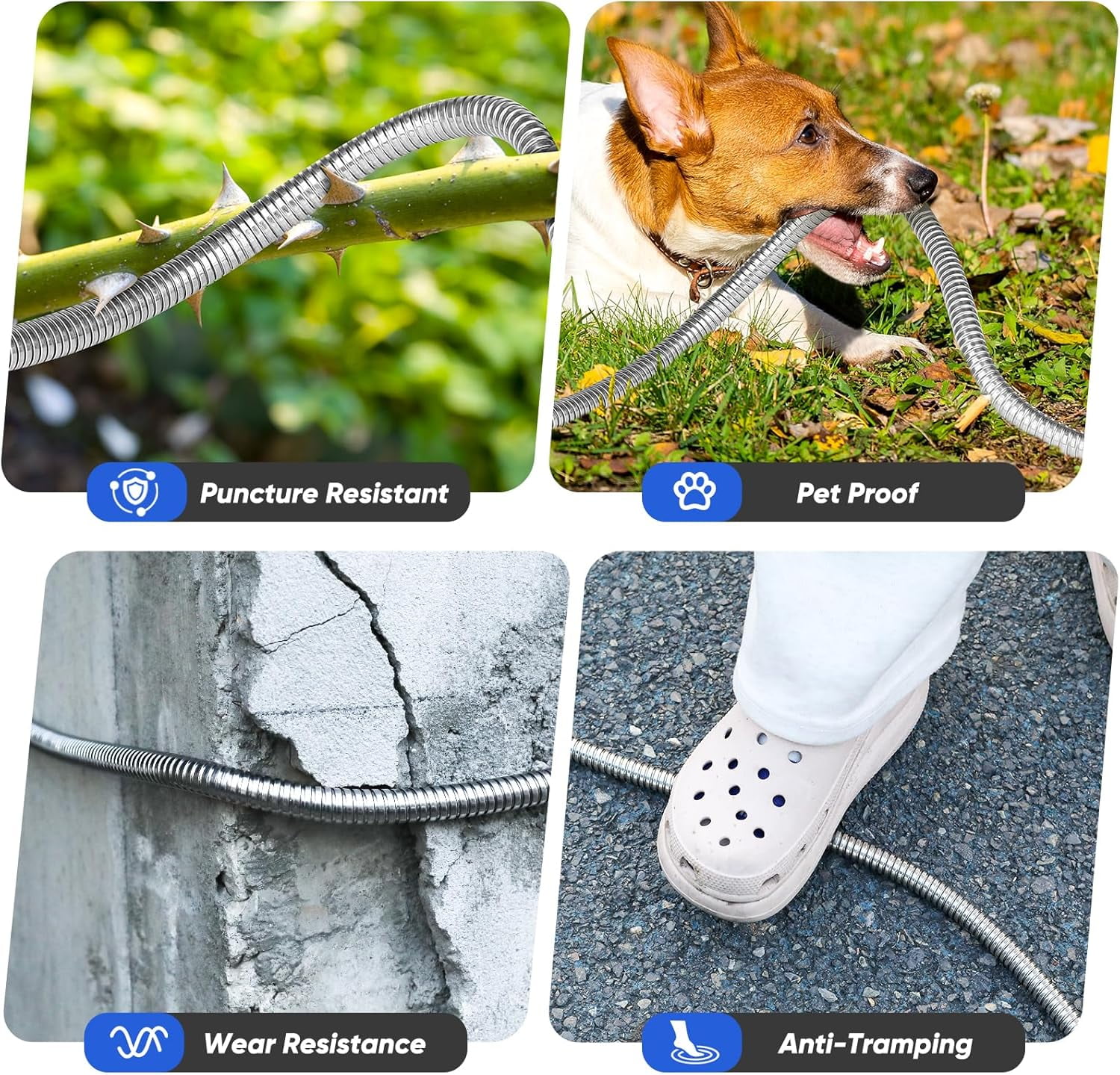 Stainless Steel Garden Hose with 10 Function Nozzle, Lightweight, Leak-Proof, Puncture Resistant for Yard, Outdoor, RV