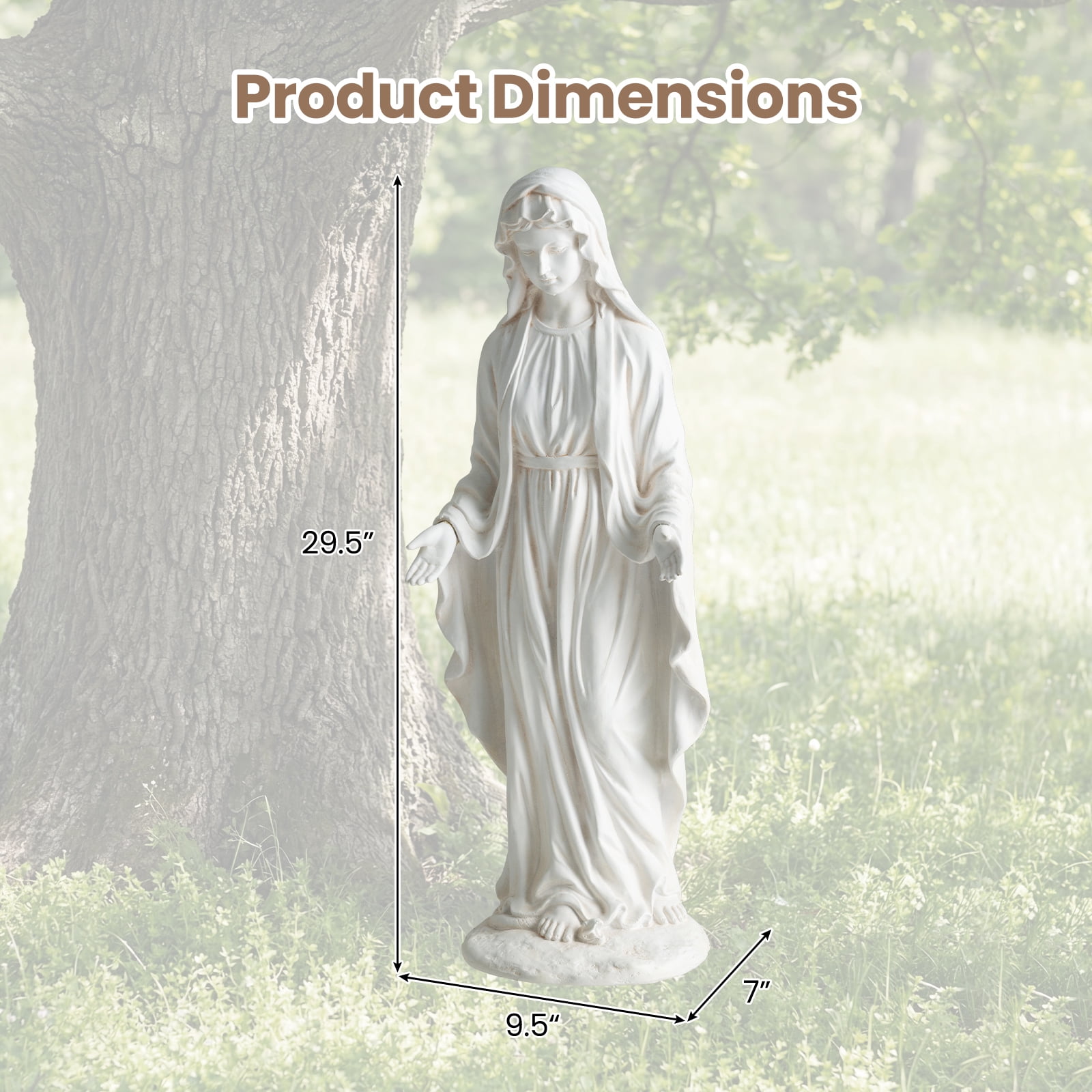 Costway 29.5" Virgin Mary Statue Tall Outdoor Religious Sculpture with Aged Finish for Yard