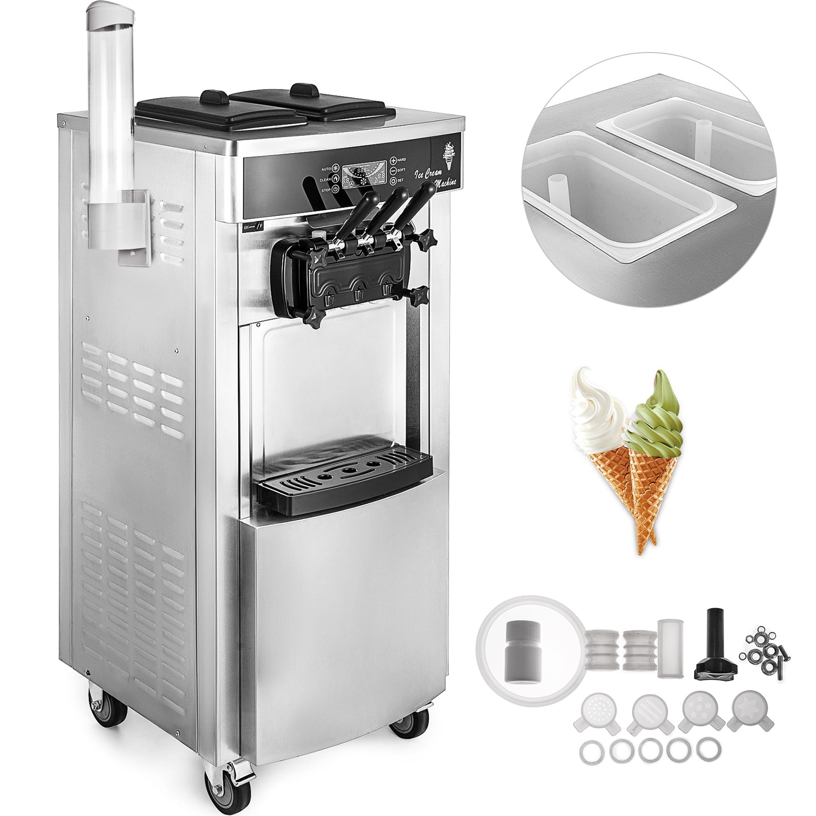 VEVOR 2200W Commercial Soft Ice Cream Machine 3 Flavors 2028L/H Auto Clean LED Panel Ice Cream