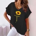 thumbnail image 2 of Camiseta de Manga Corta con Cuello en V con Impresión de Girasol, Algodón Casual Y Top de Cáñamo, 2 of 6