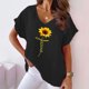 thumbnail image 2 of Camiseta de Manga Corta con Cuello en V con Impresión de Girasol, Algodón Casual Y Top de Cáñamo, 2 of 6