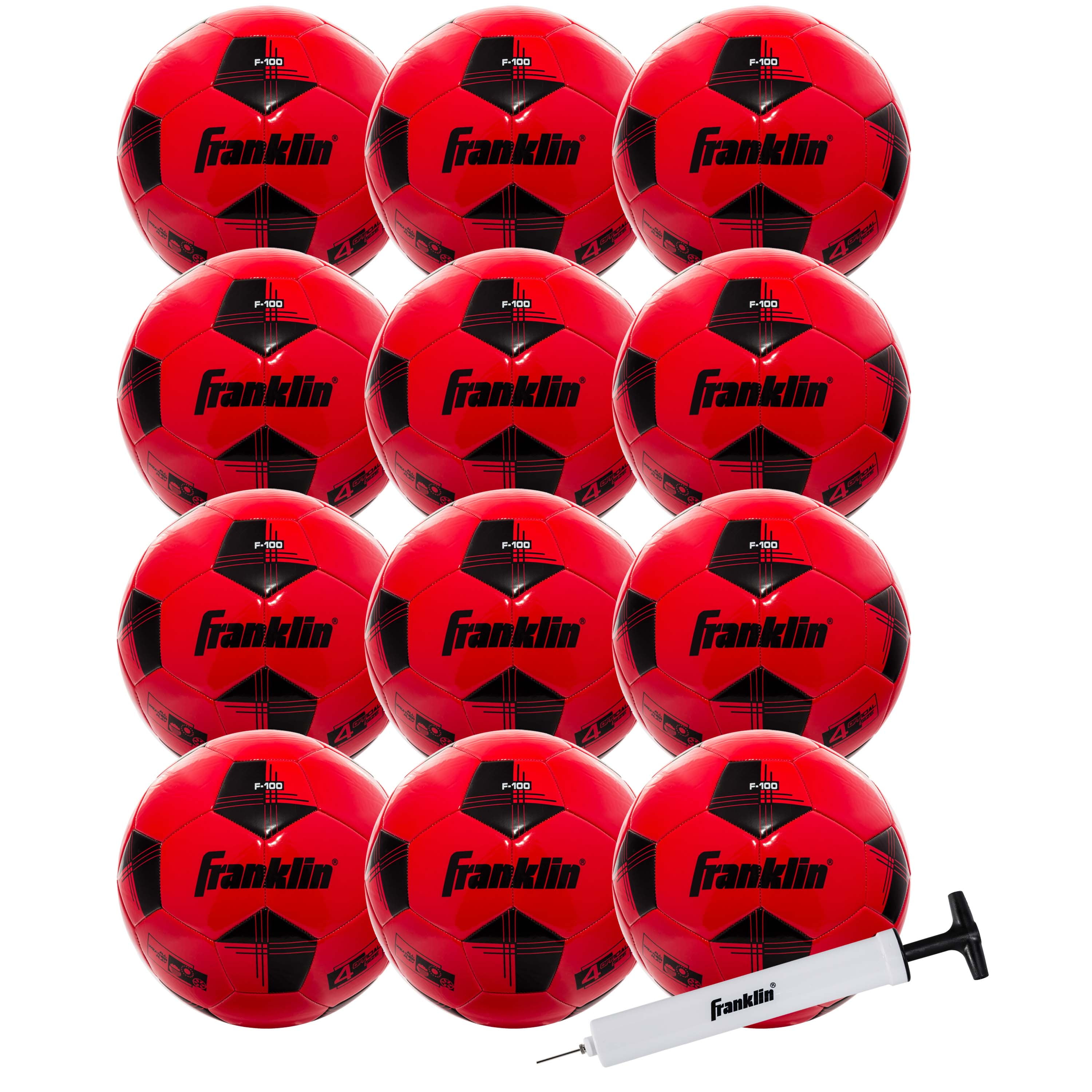 Franklin Sports Youth Soccer Balls - F-100 Size 4 - 12 Pack - Black/Red
