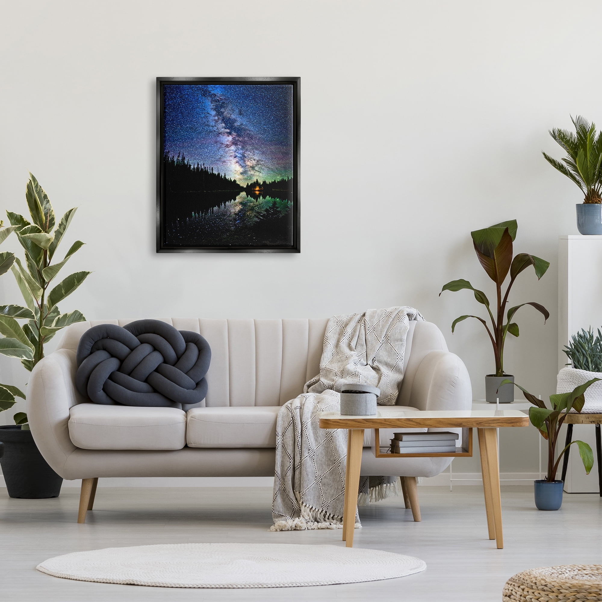 Stupell Industries Nebula Over Lake Landscape Nature Photography Black Floater Framed Art Print Wall Art, 25 x 31