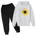thumbnail image 2 of Jinhomg Fall Sweatsuits for Kids Cute Sunflower Print Hooded Sweatshirts and Elastic Waist Solid Sweatpants Set 2 Piece Boys Girls Comfy Clothing Suit Summer Saving White 5 Years, 2 of 3