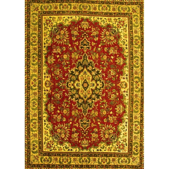 Ahgly Company Machine Washable Indoor Rectangle Medallion Yellow Traditional Area Rugs, 2' x 5'