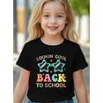 thumbnail image 1 of Girls' Back to School T-Shirt - "Lookin' Cool" Cartoon Print with Stars, Yellow Short Sleeve Top, Casual Summer essential for Students, Back to School Clothes, 1 of 7