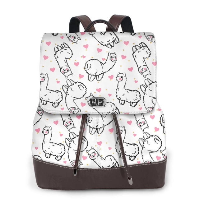 Disketp Alpacas and Hearts Mochila de Cuero para Mujer, Bolso de Espalda Antirrobo con Estilo para Viaje, Trabajo y Uso Diario