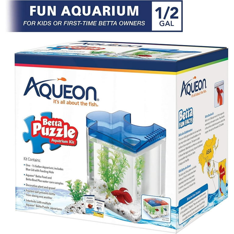 Aqueon Betta Puzzle Aquarium Fish Tank Kit, Blue, Half Gallon