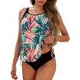 thumbnail image 2 of Tankini Sets for Women Built-in Padded Cups Leaf Print Tummy Control Two Piece Bathing Suits with Boyshorts Athletic Modest Swimwear Outfits, 2 of 6