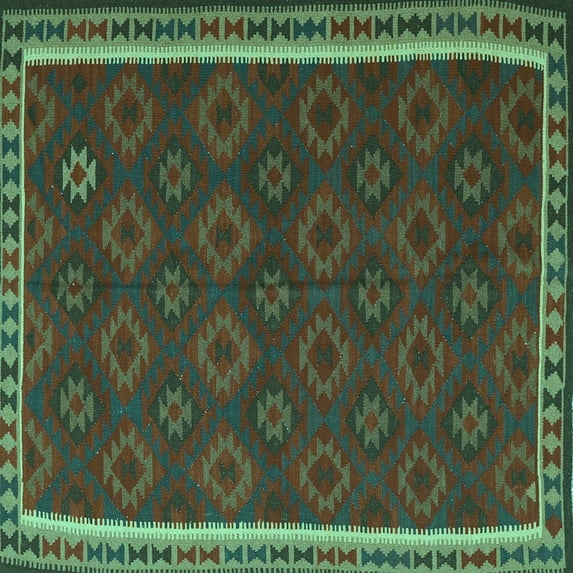 Ahgly Company Machine Washable Indoor Square Southwestern Turquoise Blue Country Area Rugs, 5' Square