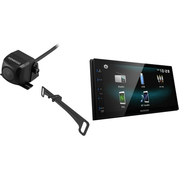 Kenwood DMX129BT MultiMedia Receiver (No CD) with Bluetooth with CMOS-230LP Rearview Camera with License Plate Mounting Hardware