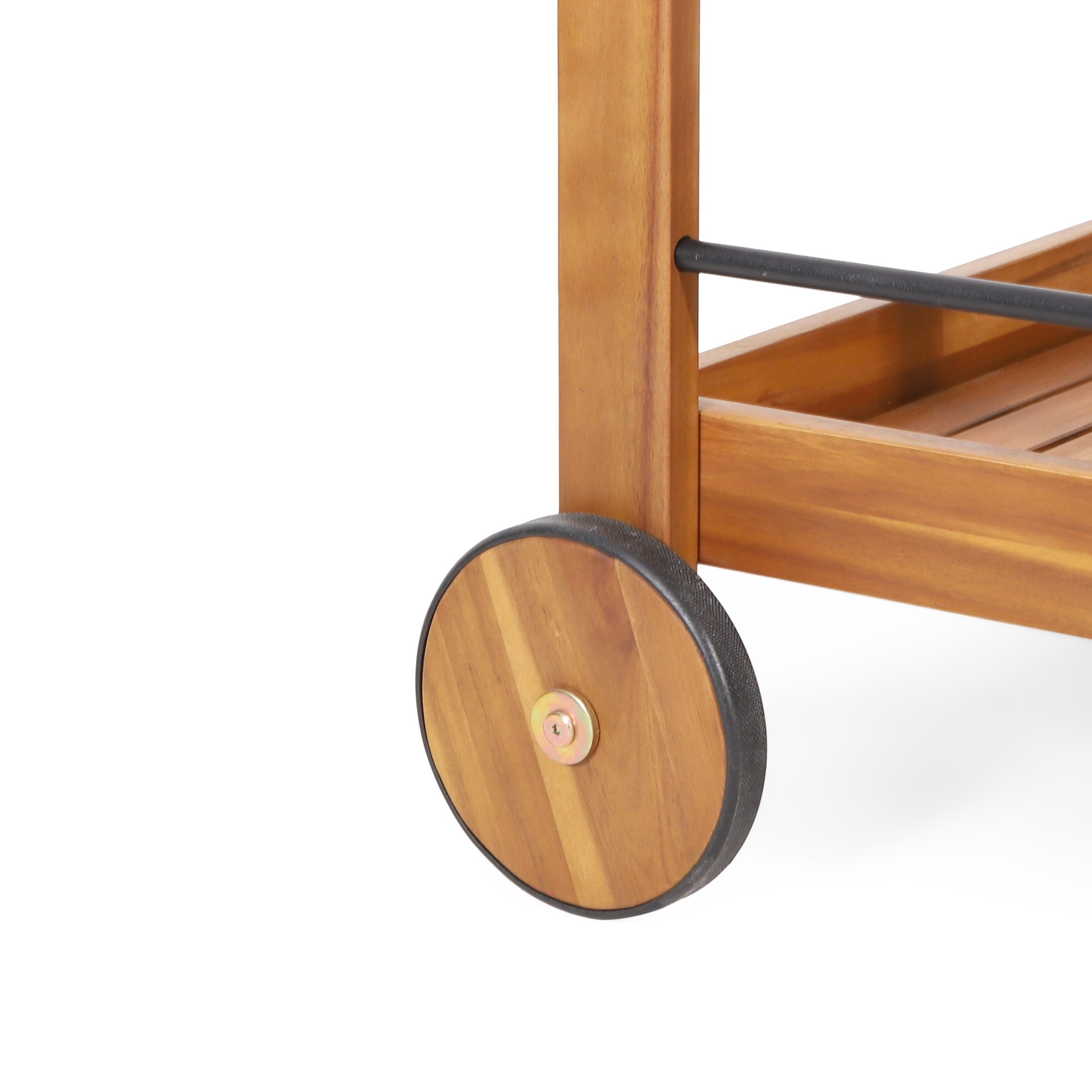 Noble House Teak and Black Acacia, Wood and Iron Outdoor Kitchen Serving & Storage Cart