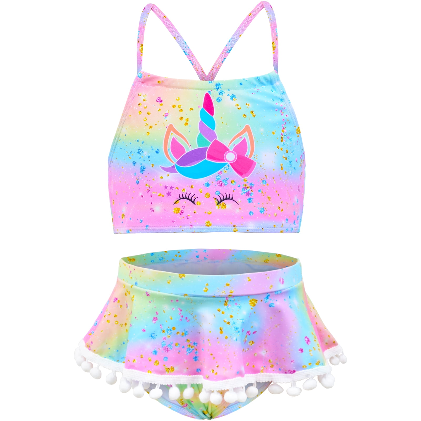 Nidoul Little Girls 2-Piece Swimsuit Bikini Tankini Set Ruffle Unicorn  Swimwear Swim Beach Summer Bathing Suit Size 4-8 Years 