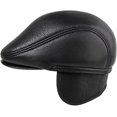 thumbnail image 2 of Gorros Planos De Invierno Boina Hombres Sombrero De Pico De Pato Cálido Negro Ivy Orejeras Masculinas Cuero Genuino Más Grueso Gorra De Conducción Clásica Sólida (Negro Tamaño: XL(57-58cm)), 2 of 5