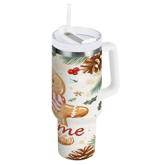 Cute Welcome Gingerbread Man Tumbler with Handle and Straw Lid 40 oz Insulated Vacuum Water Bottle Stainless Steel Travel Cup