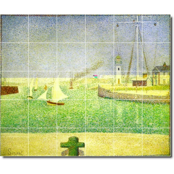 Ceramic Tile Mural-Georges Seurat Waterfront Painting 195. 25.5" w x 21.25" h using (30) 4.25 x 4.25 ceramic tiles
