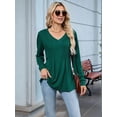 thumbnail image 3 of Women'S Puff Long Sleeve Shirts Pleated V Neck Fall Tunic Tops Blouse Dressy Casual Loose Summer T-Shirts Dark Green XL, 3 of 8