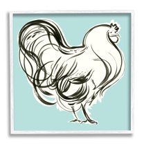 Stupell Industries Rooster Drawing on Blue Animals & Insects Painting White Framed Art Print Wall Art, 24 x 24