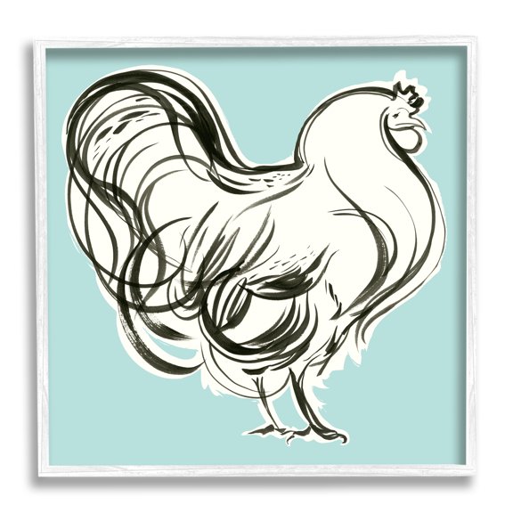 Stupell Industries Rooster Drawing on Blue Animals & Insects Painting White Framed Art Print Wall Art, 24 x 24