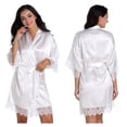 thumbnail image 2 of LYMAYTER Women Silk Robe Short Lace Trim Satin Kimono 3/4 Sleeve Bride Comfy for Sleepwear Bathrobe S-2XL, 2 of 9