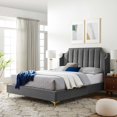 thumbnail image 2 of Platform Bed Frame, Queen Size, Velvet, Grey Gray, Modern Contemporary Urban Design, Bedroom Master Guest Suite, 2 of 8