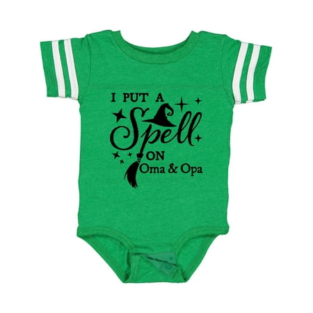 

Inktastic I Put a Spell on Oma and Opa Witch Hat and Broom Gift Baby Boy or Baby Girl Bodysuit