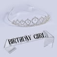 thumbnail image 4 of Corona de cumpleaños, suministros para fiestas, tocado, decoraciones dulces, satén suave, diamantes de imitación Plata, 4 of 8