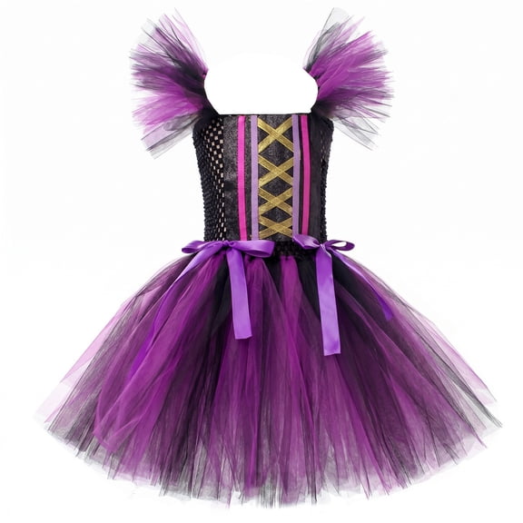 Afdoent Halloween Witch Dress For Girls Kids Outfit Tutu Party Fancy Girls Birthday Halloween Dress Up Clothes 6-7 Years