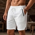 thumbnail image 2 of Cotton Linen Shorts for Men Casual Elastic Waist Drawstring Summer Beach Vacation Yoga Golf Shorts with Pockets White XL, 2 of 9