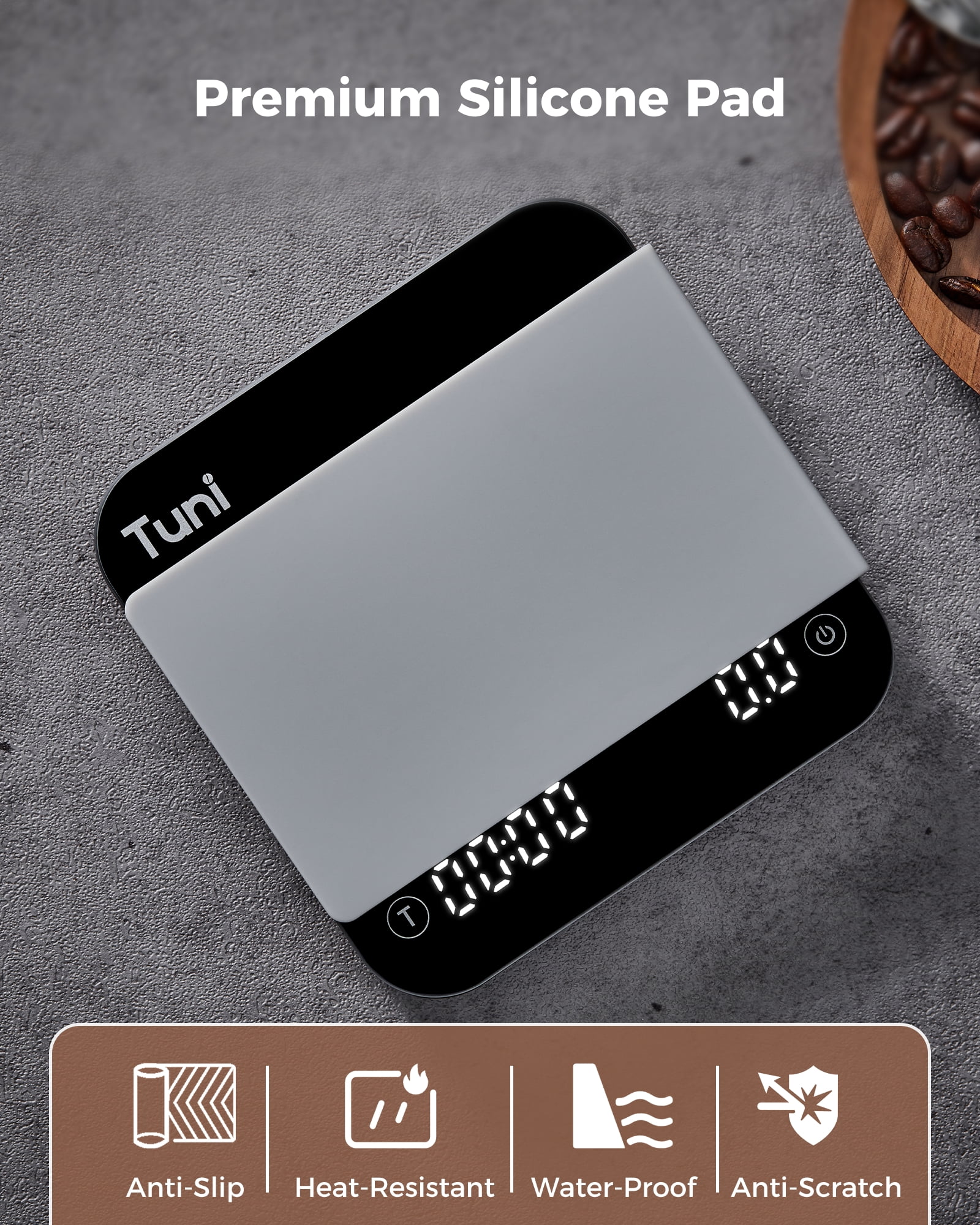 Tuni S1-BP Mini Coffee Scale with Timer, Rechargeable Digital Espresso Scale with Auto Timing, 0.1g/2kg Accurate Scale for Espresso and Pour-Over Coffee