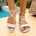 thumbnail image 6 of Women's Criss Cross Flat Sandals, Open Toe Elastic Ankle Strap Summer Casual Walking Beach Dress Sandals Comfort Soft Sole Strappy Sandals for Daily Wear, 36, 6 of 9