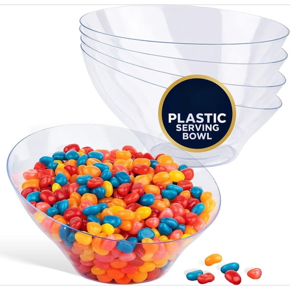 4 Pack 20oz Clear Disposable Plastic Serving Bowls, Multi-Purpose Snack Containers for Chips, Popcorn, Candy, Salad for Parties, Office, Bridal Showers & Buffets