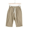 thumbnail image 3 of TOWED22 Bermuda Shorts for Women High Waisted Cotton Linen Workout Pants 2024 Summer Casual Drawstring Knee Length Shorts(Khaki,L), 3 of 4