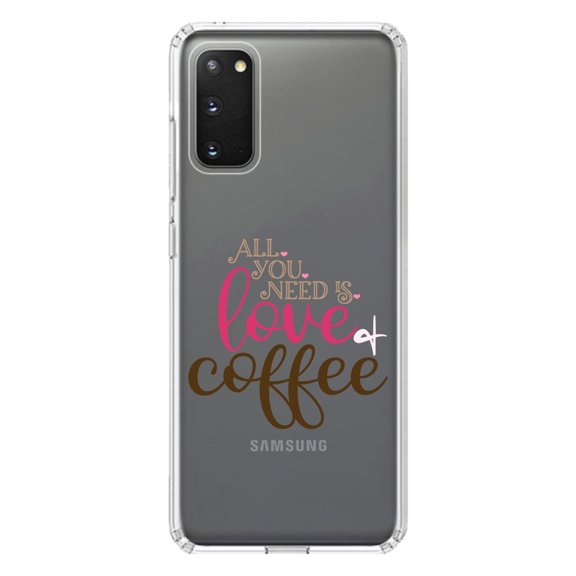 DistinctInk Clear Shockproof Hybrid Case for Galaxy S20 PLUS / 5G (6.7" Screen) - TPU Bumper Acrylic Back Tempered Glass Screen Protector - All You Need Is Love & Coffee