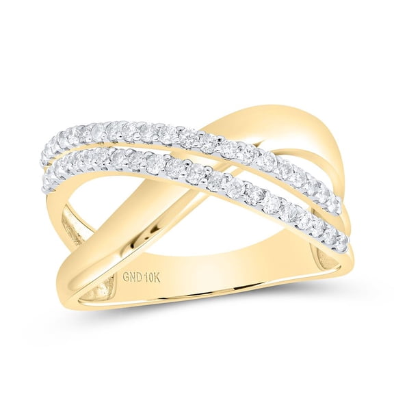 10K Yellow Gold Genuine Diamond Women's Double Row Crossover Band Ring 3/8 CT