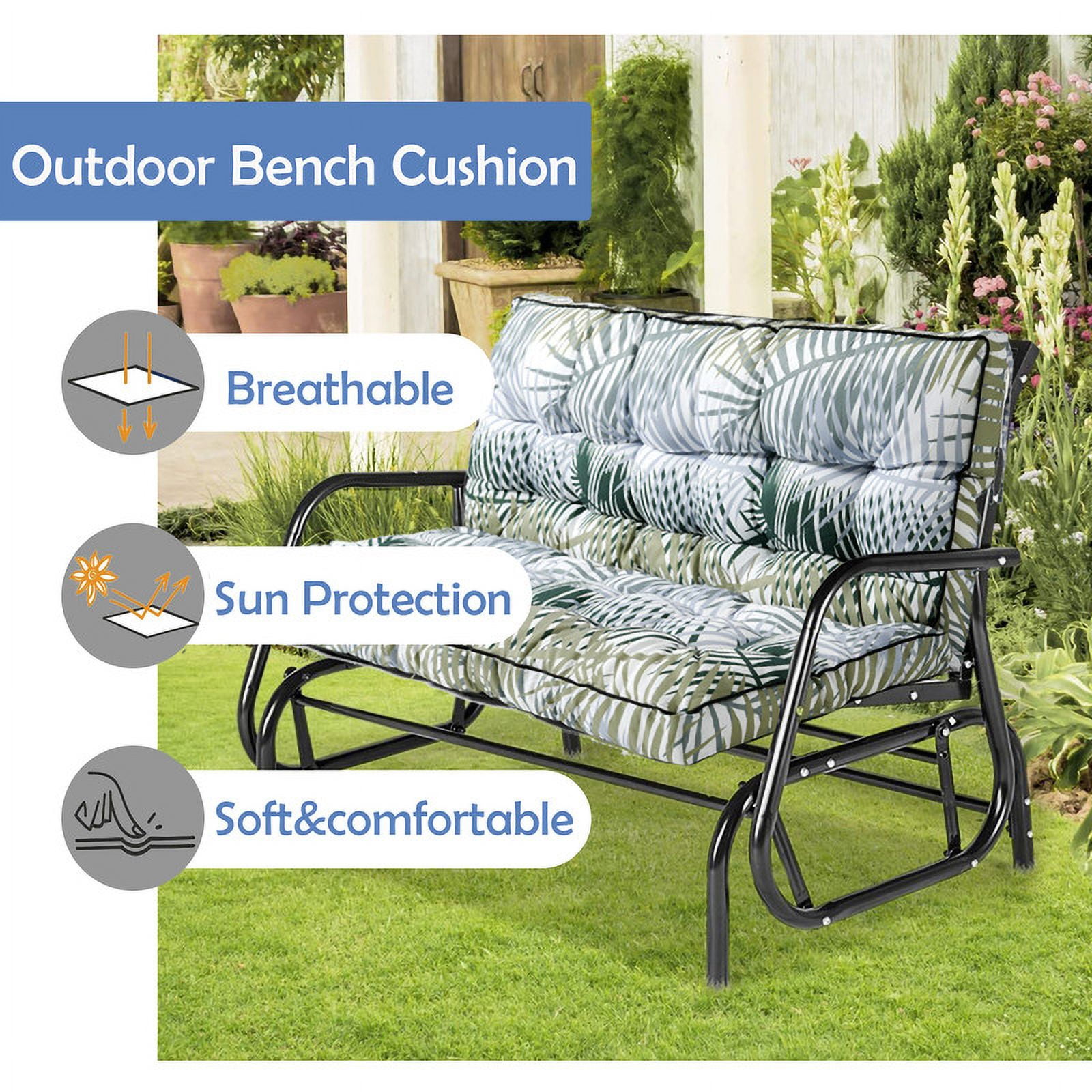 Porch Swing Cushions, Swing Cushions 3 Seater Replacement with Backrest, Thicken 4" Waterproof Bench Pad Cushions, Outdoor Loveseat Cushions Non-Slip Chairs Pad (Bamboo Leaves)