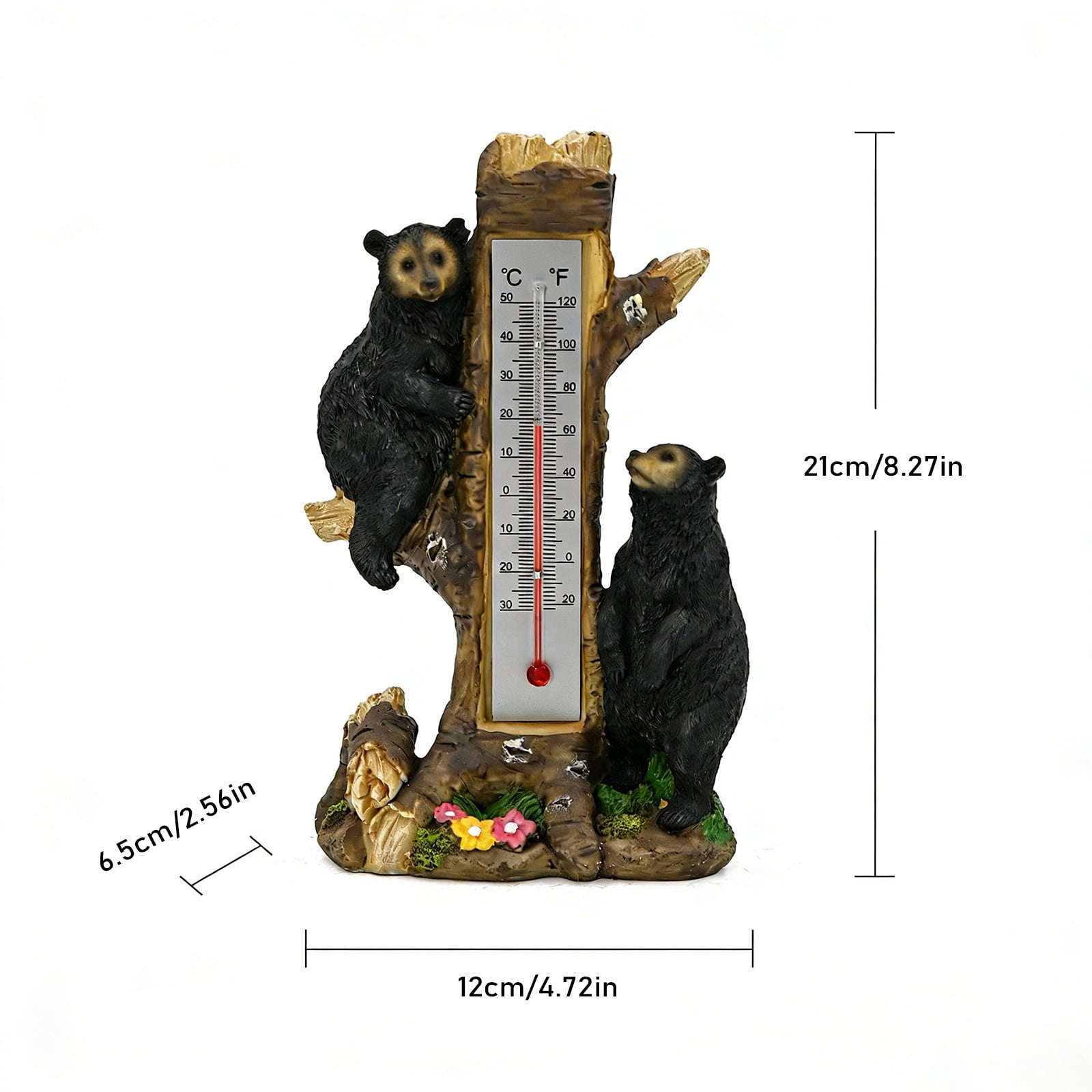 Black Bear Resin Wall Thermometer, Outdoor & Indoor Hanging Decorative Thermometer, Garden Patio Decor